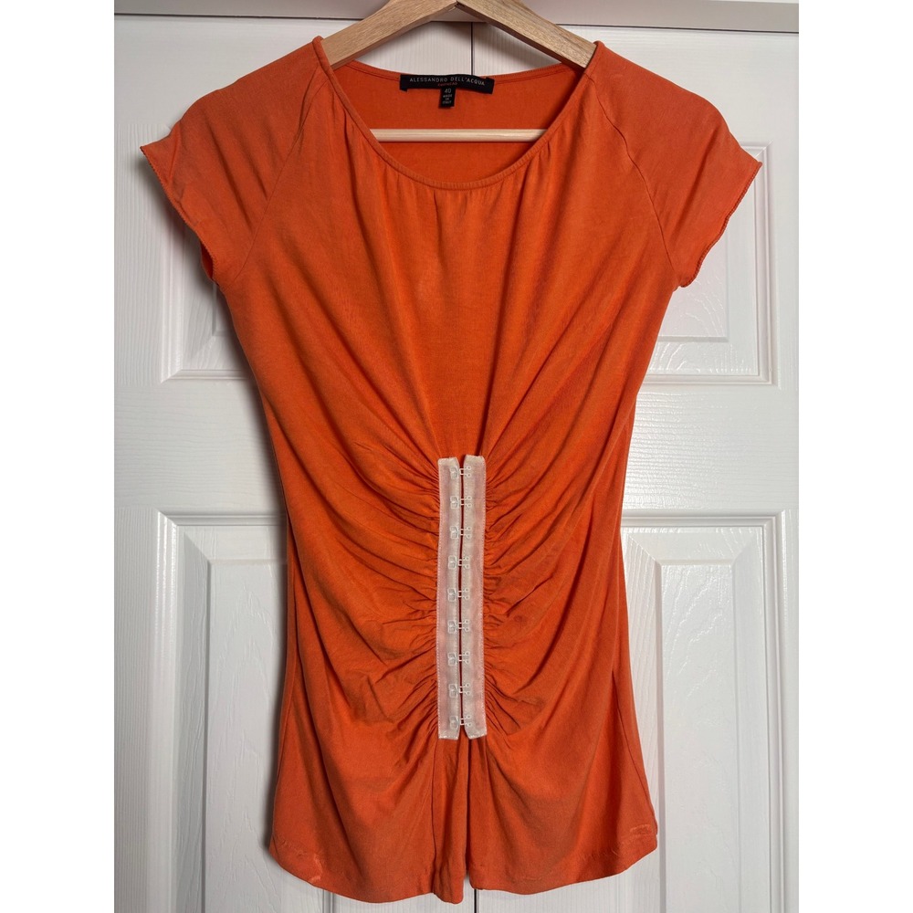 Alessandro Dell'Acqua Orange Ruched Hook & Eye Knit Top Italy IT 40 W539/A06 8